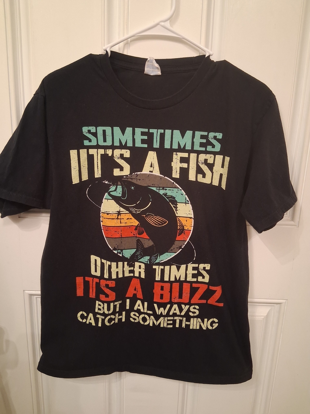 Port and Company Black Tee with Retro Fishing Graphic